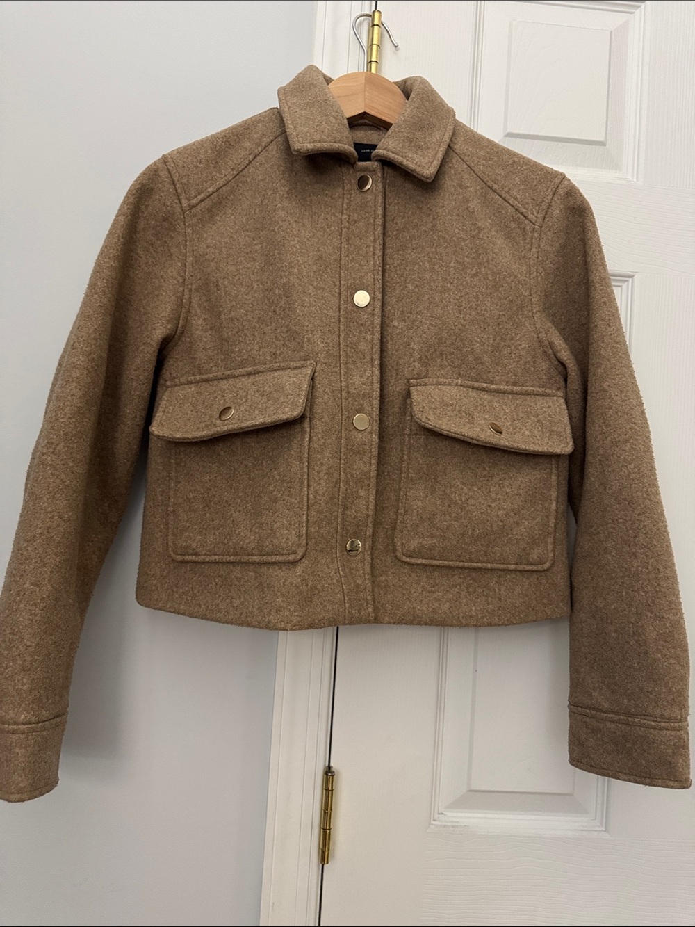 Zara Taupe Crop Wool-Blend Pea Coat